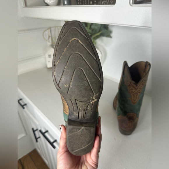 Ariat Brown Teal Inlay with Embroidered Western Cowboy Boots Women's Size 5.5 - Picture 9 of 10